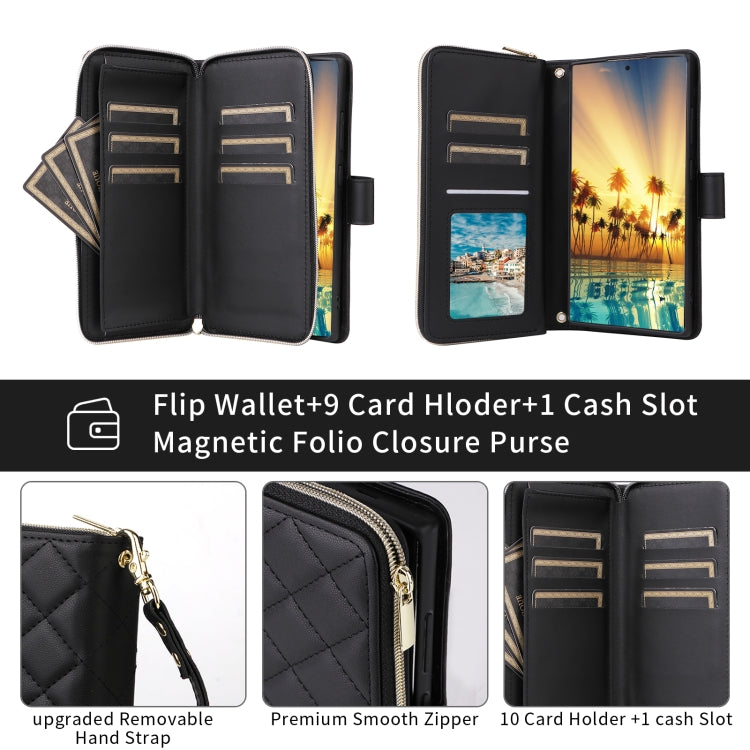 For Samsung Galaxy S24 5G Crossbody Rhombic Zipper Tower Buckle Leather Phone Case with Lanyard(Black) - Galaxy S24 5G Cases by PMC Jewellery | Online Shopping South Africa | PMC Jewellery | Buy Now Pay Later Mobicred