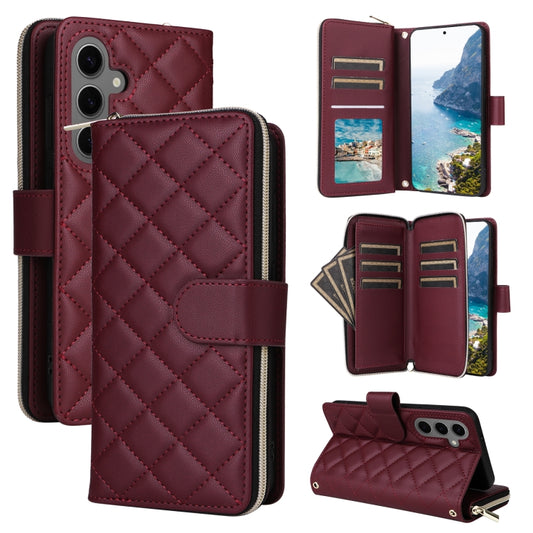 For Samsung Galaxy S24+ 5G Crossbody Rhombic Zipper Tower Buckle Leather Phone Case with Lanyard(Wine Red) - Galaxy S24+ 5G Cases by PMC Jewellery | Online Shopping South Africa | PMC Jewellery | Buy Now Pay Later Mobicred