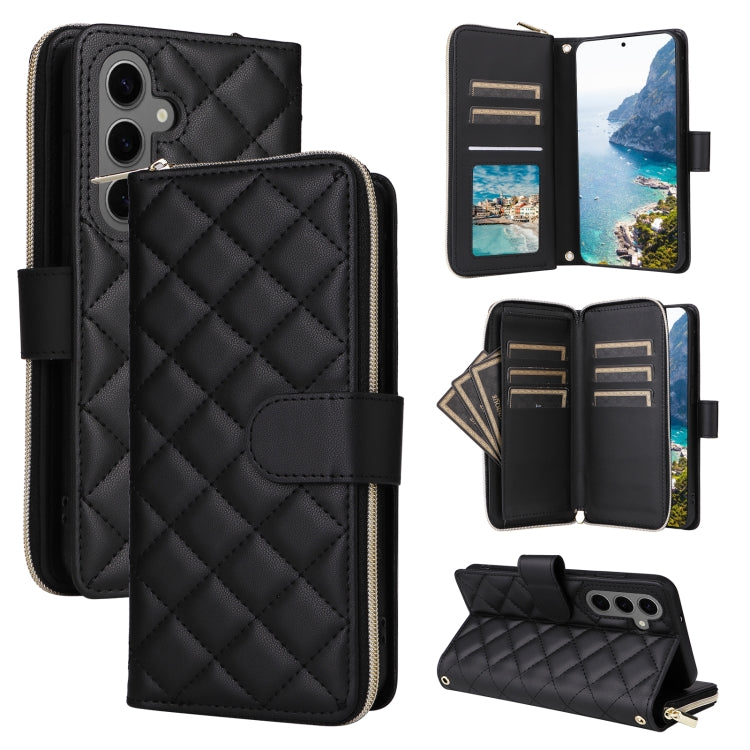 For Samsung Galaxy S24+ 5G Crossbody Rhombic Zipper Tower Buckle Leather Phone Case with Lanyard(Black) - Galaxy S24+ 5G Cases by PMC Jewellery | Online Shopping South Africa | PMC Jewellery | Buy Now Pay Later Mobicred