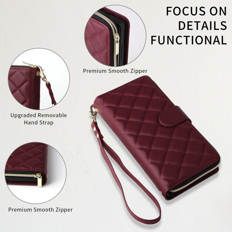 For Samsung Galaxy S24 Ultra 5G Crossbody Rhombic Zipper Tower Buckle Leather Phone Case with Lanyard(Wine Red) - Galaxy S24 Ultra 5G Cases by PMC Jewellery | Online Shopping South Africa | PMC Jewellery | Buy Now Pay Later Mobicred