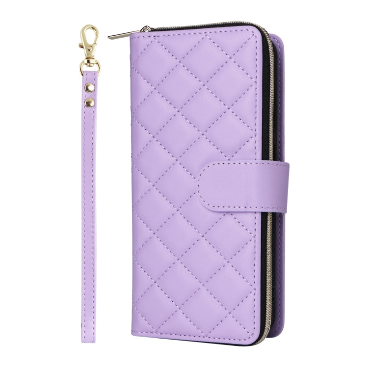 For Samsung Galaxy S24 FE 5G Crossbody Rhombic Zipper Tower Buckle Leather Phone Case with Lanyard(Purple) - Galaxy S24 FE 5G Cases by PMC Jewellery | Online Shopping South Africa | PMC Jewellery | Buy Now Pay Later Mobicred