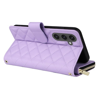 For Samsung Galaxy S24 FE 5G Crossbody Rhombic Zipper Tower Buckle Leather Phone Case with Lanyard(Purple) - Galaxy S24 FE 5G Cases by PMC Jewellery | Online Shopping South Africa | PMC Jewellery | Buy Now Pay Later Mobicred