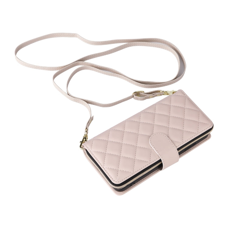 For Samsung Galaxy S24 FE 5G Crossbody Rhombic Zipper Tower Buckle Leather Phone Case with Lanyard(Beige) - Galaxy S24 FE 5G Cases by PMC Jewellery | Online Shopping South Africa | PMC Jewellery | Buy Now Pay Later Mobicred