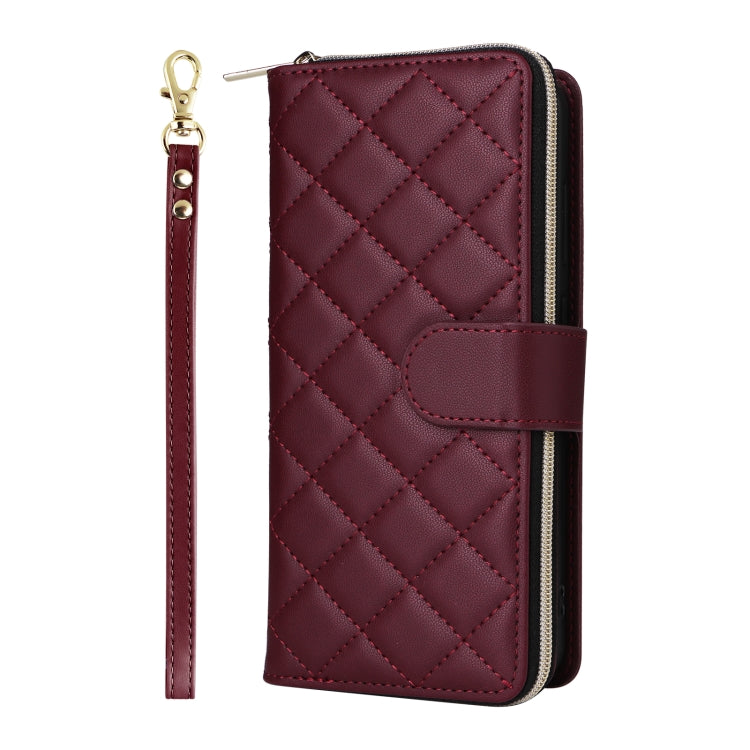 For Samsung Galaxy S24 FE 5G Crossbody Rhombic Zipper Tower Buckle Leather Phone Case with Lanyard(Wine Red) - Galaxy S24 FE 5G Cases by PMC Jewellery | Online Shopping South Africa | PMC Jewellery | Buy Now Pay Later Mobicred