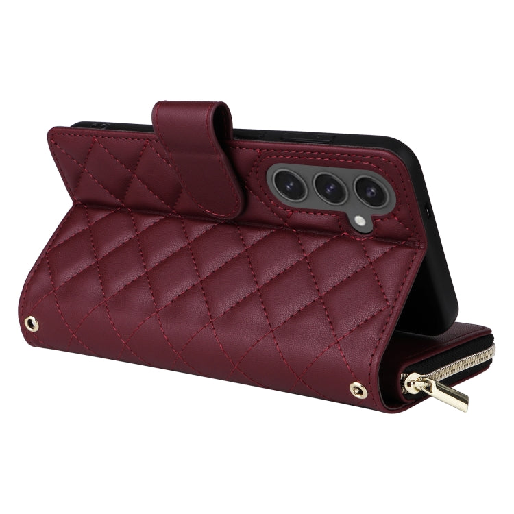 For Samsung Galaxy S24 FE 5G Crossbody Rhombic Zipper Tower Buckle Leather Phone Case with Lanyard(Wine Red) - Galaxy S24 FE 5G Cases by PMC Jewellery | Online Shopping South Africa | PMC Jewellery | Buy Now Pay Later Mobicred