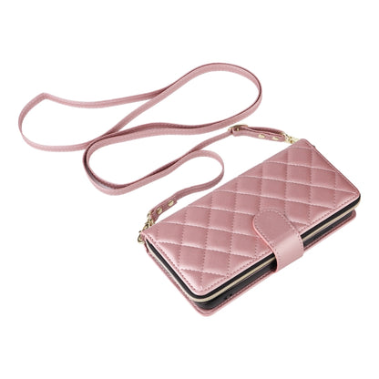 For Samsung Galaxy S24 FE 5G Crossbody Rhombic Zipper Tower Buckle Leather Phone Case with Lanyard(Rose Gold) - Galaxy S24 FE 5G Cases by PMC Jewellery | Online Shopping South Africa | PMC Jewellery | Buy Now Pay Later Mobicred