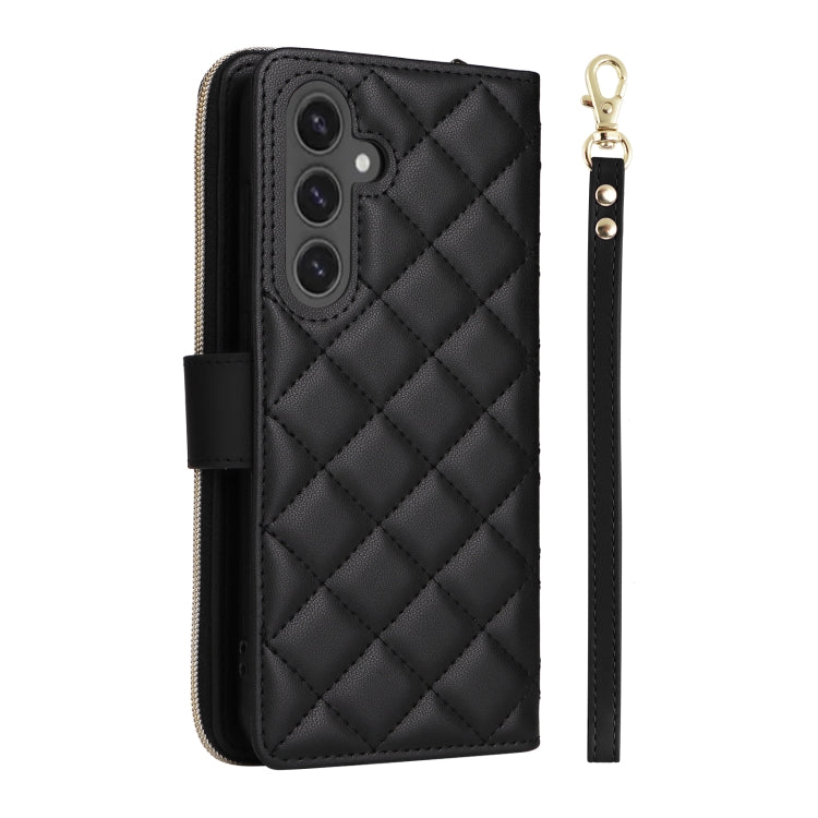 For Samsung Galaxy S24 FE 5G Crossbody Rhombic Zipper Tower Buckle Leather Phone Case with Lanyard(Black) - Galaxy S24 FE 5G Cases by PMC Jewellery | Online Shopping South Africa | PMC Jewellery | Buy Now Pay Later Mobicred