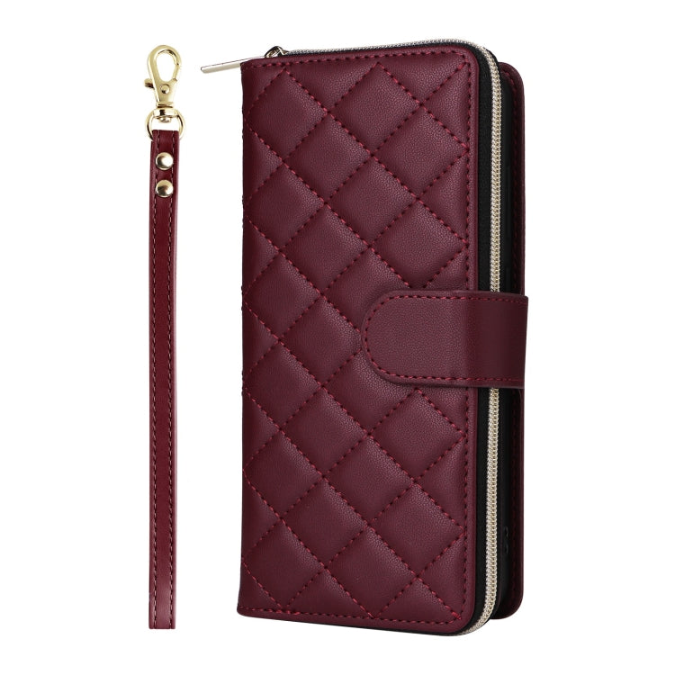 For Samsung Galaxy S25 5G Crossbody Rhombic Zipper Tower Buckle Leather Phone Case with Lanyard(Wine Red) - Galaxy S25 5G Cases by PMC Jewellery | Online Shopping South Africa | PMC Jewellery | Buy Now Pay Later Mobicred