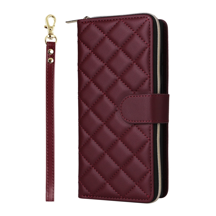 For Samsung Galaxy S25 Ultra 5G Crossbody Rhombic Zipper Tower Buckle Leather Phone Case with Lanyard(Wine Red) - Galaxy S25 Ultra 5G Cases by PMC Jewellery | Online Shopping South Africa | PMC Jewellery | Buy Now Pay Later Mobicred