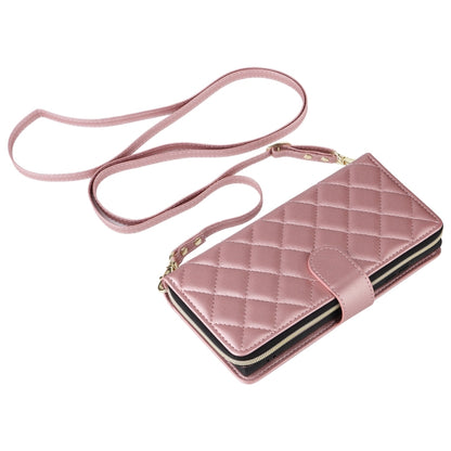 For Samsung Galaxy S25 Ultra 5G Crossbody Rhombic Zipper Tower Buckle Leather Phone Case with Lanyard(Rose Gold) - Galaxy S25 Ultra 5G Cases by PMC Jewellery | Online Shopping South Africa | PMC Jewellery | Buy Now Pay Later Mobicred