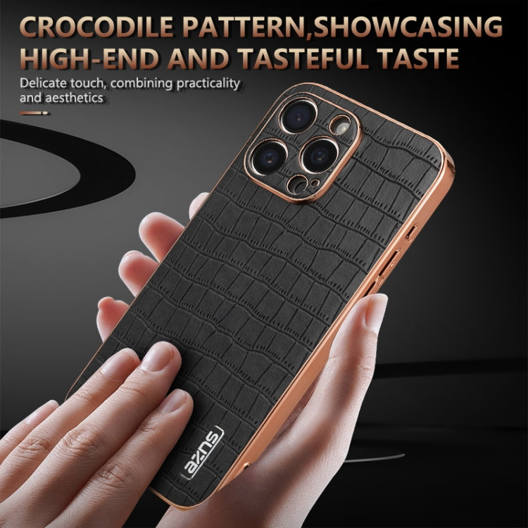 For iPhone 16 Pro Max AZNS Electroplated Frame Crocodile Texture Full Coverage Phone Case(Black) - iPhone 16 Pro Max Cases by AZNS | Online Shopping South Africa | PMC Jewellery | Buy Now Pay Later Mobicred