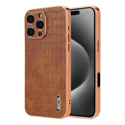 For iPhone 16 Pro Max AZNS Electroplated Frame Crocodile Texture Full Coverage Phone Case(Brown) - iPhone 16 Pro Max Cases by AZNS | Online Shopping South Africa | PMC Jewellery | Buy Now Pay Later Mobicred