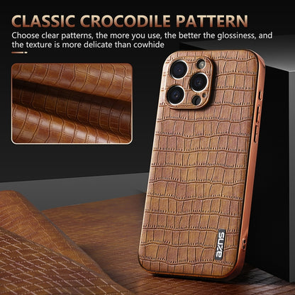 For iPhone 16 Pro Max AZNS Electroplated Frame Crocodile Texture Full Coverage Phone Case(Brown) - iPhone 16 Pro Max Cases by AZNS | Online Shopping South Africa | PMC Jewellery | Buy Now Pay Later Mobicred