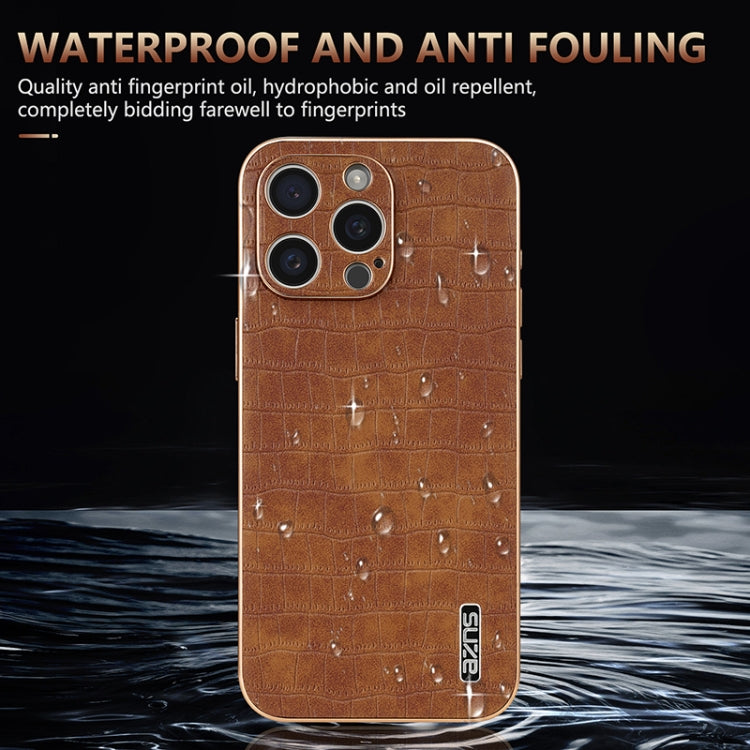 For iPhone 16 Pro Max AZNS Electroplated Frame Crocodile Texture Full Coverage Phone Case(Brown) - iPhone 16 Pro Max Cases by AZNS | Online Shopping South Africa | PMC Jewellery | Buy Now Pay Later Mobicred