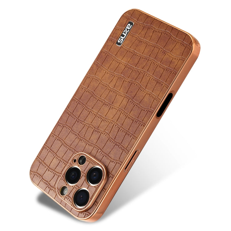 For iPhone 16 Pro AZNS Electroplated Frame Crocodile Texture Full Coverage Phone Case(Brown) - iPhone 16 Pro Cases by AZNS | Online Shopping South Africa | PMC TechLife | Buy Now Pay Later Mobicred