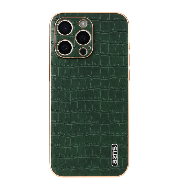 For iPhone 16 Pro AZNS Electroplated Frame Crocodile Texture Full Coverage Phone Case(Green) - iPhone 16 Pro Cases by AZNS | Online Shopping South Africa | PMC Jewellery | Buy Now Pay Later Mobicred