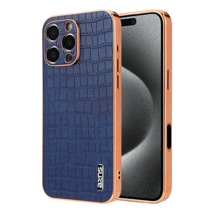 For iPhone 16 Pro AZNS Electroplated Frame Crocodile Texture Full Coverage Phone Case(Blue) - iPhone 16 Pro Cases by AZNS | Online Shopping South Africa | PMC Jewellery | Buy Now Pay Later Mobicred