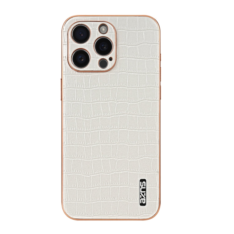 For iPhone 16 Pro AZNS Electroplated Frame Crocodile Texture Full Coverage Phone Case(White) - iPhone 16 Pro Cases by AZNS | Online Shopping South Africa | PMC Jewellery | Buy Now Pay Later Mobicred