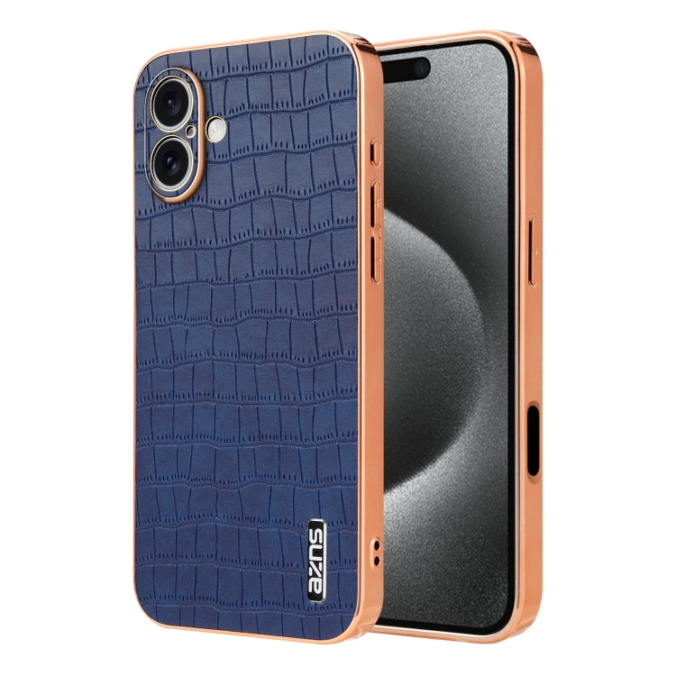 For iPhone 16 AZNS Electroplated Frame Crocodile Texture Full Coverage Phone Case(Blue) - iPhone 16 Cases by AZNS | Online Shopping South Africa | PMC TechLife | Buy Now Pay Later Mobicred