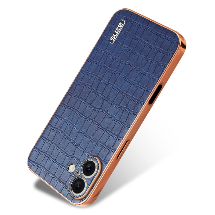 For iPhone 16 AZNS Electroplated Frame Crocodile Texture Full Coverage Phone Case(Blue) - iPhone 16 Cases by AZNS | Online Shopping South Africa | PMC TechLife | Buy Now Pay Later Mobicred