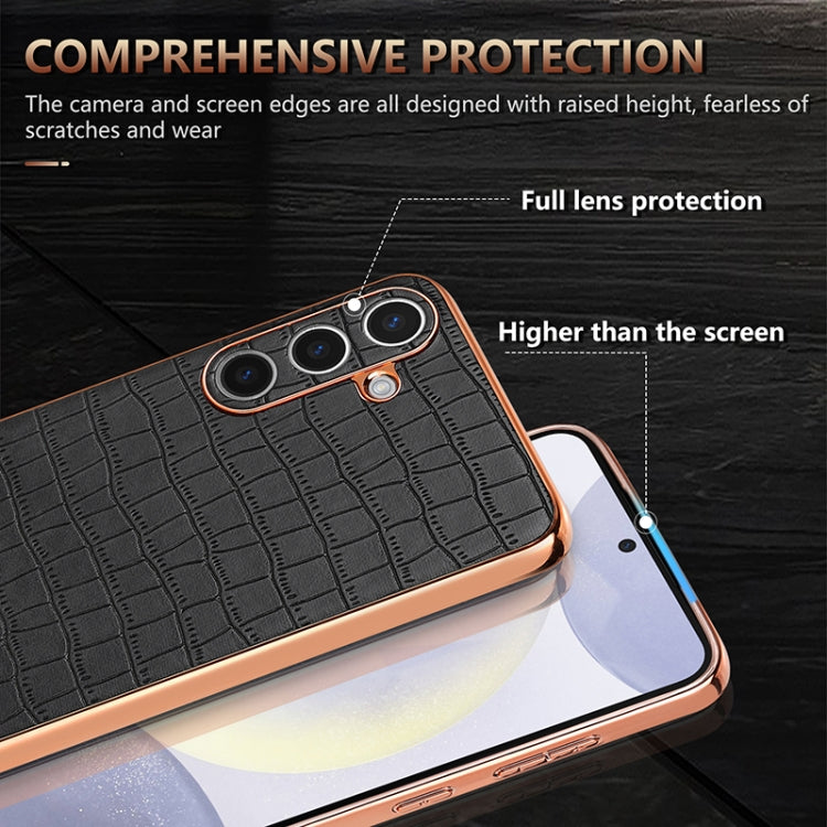 For Samsung Galaxy S24+ 5G AZNS Electroplated Frame Crocodile Texture Full Coverage Phone Case(Brown) - free shipping - PMC Jewellery - Order now!