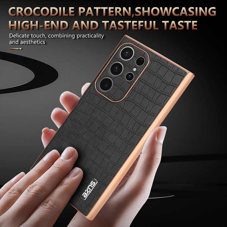 For Samsung Galaxy S24 Ultra 5G AZNS Electroplated Frame Crocodile Texture Full Coverage Phone Case(Brown) - Galaxy S24 Ultra 5G Cases by AZNS | Online Shopping South Africa | PMC Jewellery | Buy Now Pay Later Mobicred