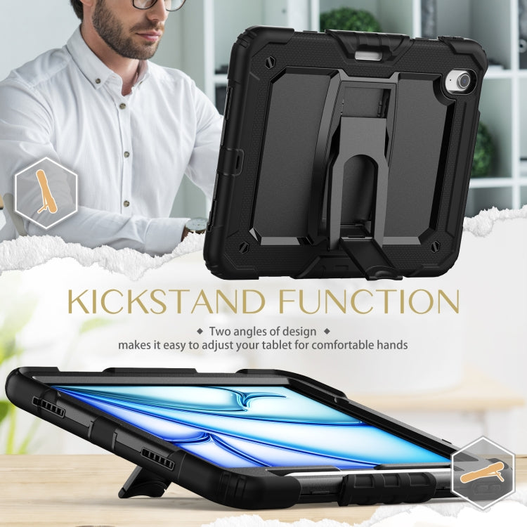 For iPad Air 11 2024 Silicone Hydric PC Tablet Case with Shoulder Strap & Holder(Black) - iPad Air 11 2024 Cases by PMC Jewellery | Online Shopping South Africa | PMC Jewellery | Buy Now Pay Later Mobicred