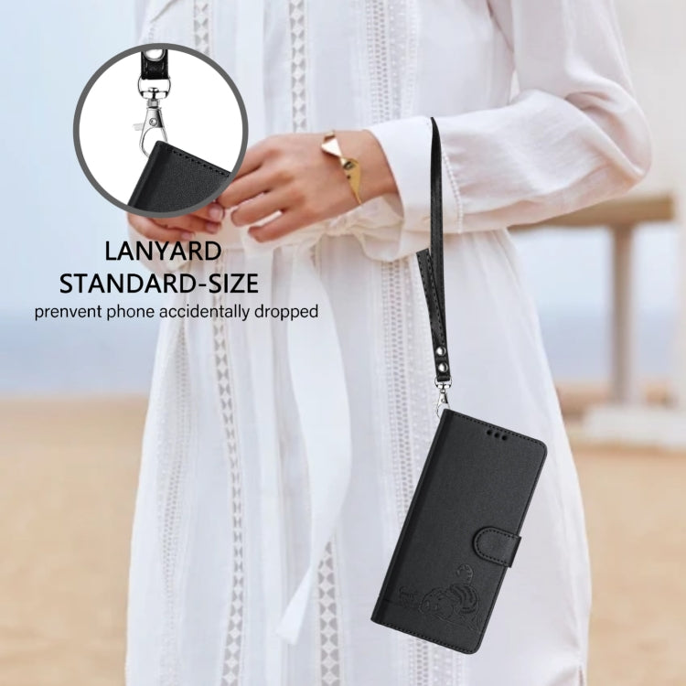 For Blackview A52 Cat Rat Embossed Pattern RFID Leather Phone Case with Lanyard(Black) - More Brand by PMC TechLife | Online Shopping South Africa | PMC TechLife | Buy Now Pay Later Mobicred