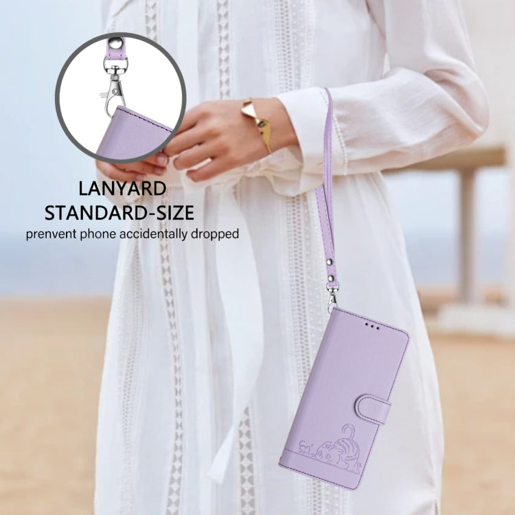 For Blackview A52 Cat Rat Embossed Pattern RFID Leather Phone Case with Lanyard(Purple) - More Brand by PMC TechLife | Online Shopping South Africa | PMC TechLife | Buy Now Pay Later Mobicred