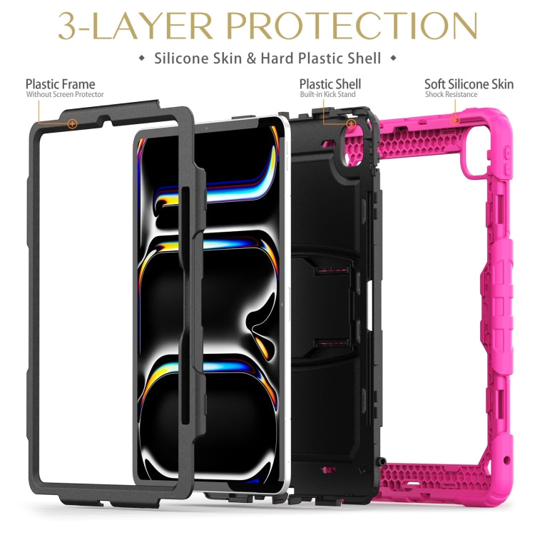 For iPad Pro 13 2024 Silicone Hydric PC Tablet Case with Shoulder Strap & Holder(Rose Red) - iPad Pro 13 2024 Cases by PMC TechLife | Online Shopping South Africa | PMC TechLife | Buy Now Pay Later Mobicred