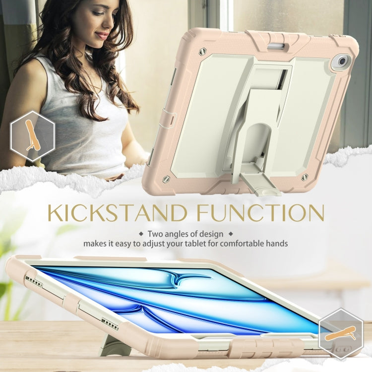 For iPad Air 13 2024 Silicone Hydric PC Tablet Case with Shoulder Strap & Holder(Beige Rose Gold) - iPad Air 13 2024 Cases by PMC Jewellery | Online Shopping South Africa | PMC Jewellery | Buy Now Pay Later Mobicred