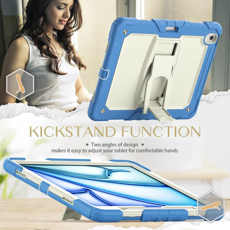 For iPad Air 13 2024 Silicone Hydric PC Tablet Case with Shoulder Strap & Holder(Beige Cyan-blue) - iPad Air 13 2024 Cases by PMC Jewellery | Online Shopping South Africa | PMC Jewellery | Buy Now Pay Later Mobicred