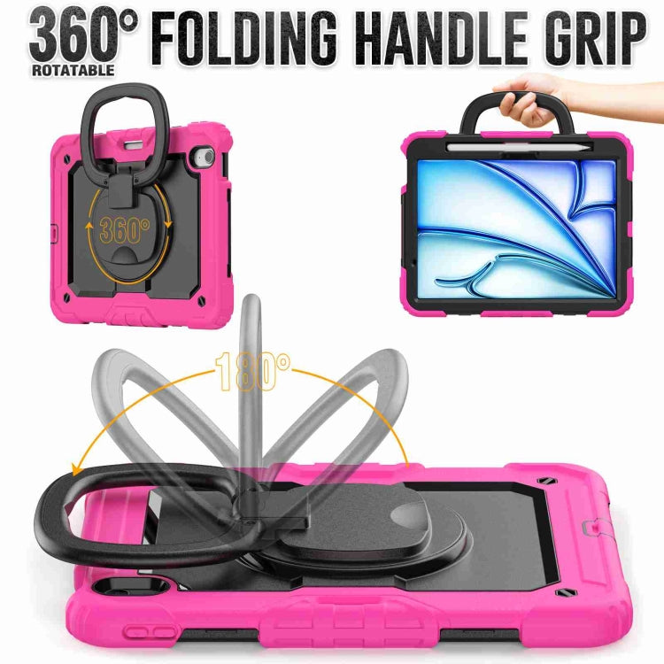For iPad Air 11 2024 Handle Silicone Hydric PC Tablet Case with Shoulder Strap(Rose Red) - iPad Air 11 2024 Cases by PMC TechLife | Online Shopping South Africa | PMC TechLife | Buy Now Pay Later Mobicred