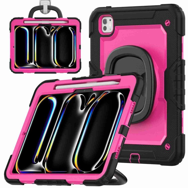 For iPad Pro 11 2024 Handle Silicone Hydric PC Tablet Case with Shoulder Strap(Rose Red PC) - iPad Pro 11 2024 Cases by PMC TechLife | Online Shopping South Africa | PMC TechLife | Buy Now Pay Later Mobicred