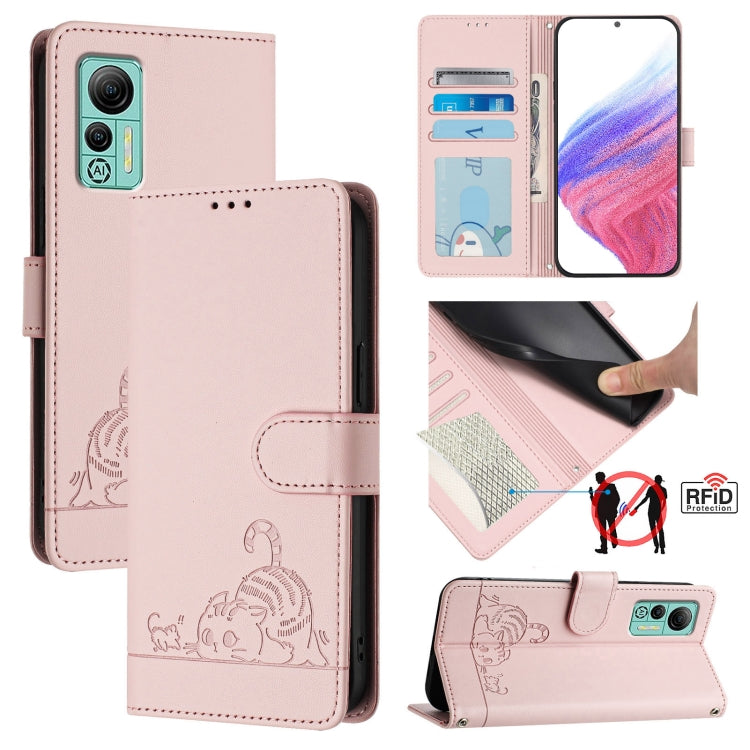 For Ulefone Note 14 Cat Rat Embossed Pattern RFID Leather Phone Case with Lanyard(Pink) - free shipping - PMC Jewellery - Order now!