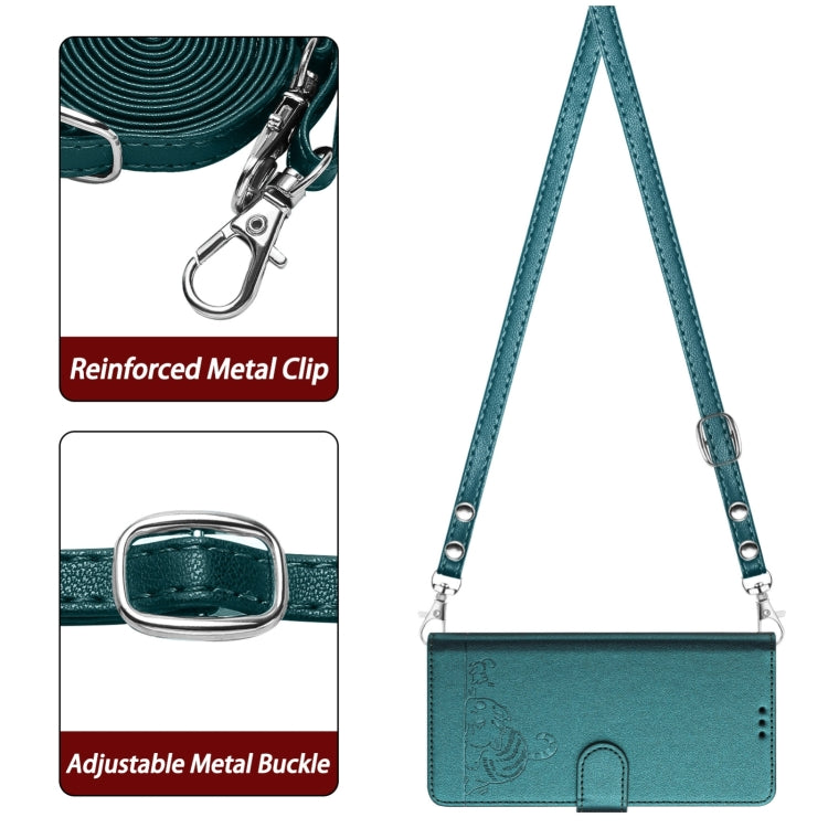 For Ulefone Note 14 Cat Rat Embossed Pattern RFID Leather Phone Case with Lanyard(Peacock Green) - Ulefone Cases by PMC Jewellery | Online Shopping South Africa | PMC Jewellery | Buy Now Pay Later Mobicred
