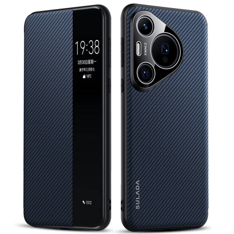 For Huawei Pura 70 Pro SULADA Kevlar 600D Texture Smart Window Leather Phone Case(Blue) - free shipping - PMC Jewellery - Order now!