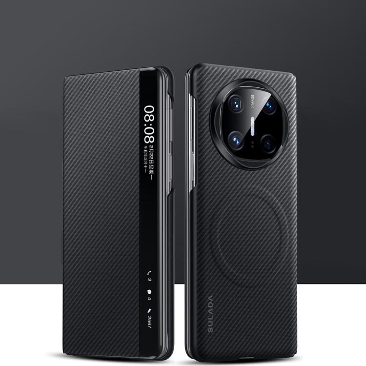 For Huawei Mate X6 SULADA Kevlar 600D Texture Smart Window Leather Phone Case(Black) - Huawei Cases by SULADA | Online Shopping South Africa | PMC TechLife | Buy Now Pay Later Mobicred