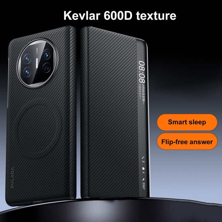 For Huawei Mate X6 SULADA Kevlar 600D Texture Smart Window Leather Phone Case(Black) - Huawei Cases by SULADA | Online Shopping South Africa | PMC TechLife | Buy Now Pay Later Mobicred