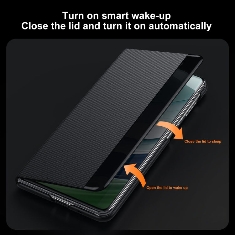 For Huawei Mate X6 SULADA Kevlar 600D Texture Smart Window Leather Phone Case(Black) - Huawei Cases by SULADA | Online Shopping South Africa | PMC TechLife | Buy Now Pay Later Mobicred