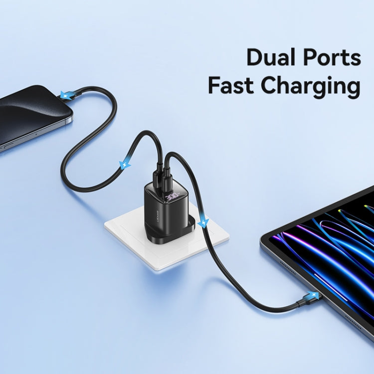 USAMS CC231 30W USB+USB-C / Type-C Dual Port GaN Digital Display Charger, Specifications: UK Plug(White) - USB Charger by USAMS | Online Shopping South Africa | PMC Jewellery | Buy Now Pay Later Mobicred