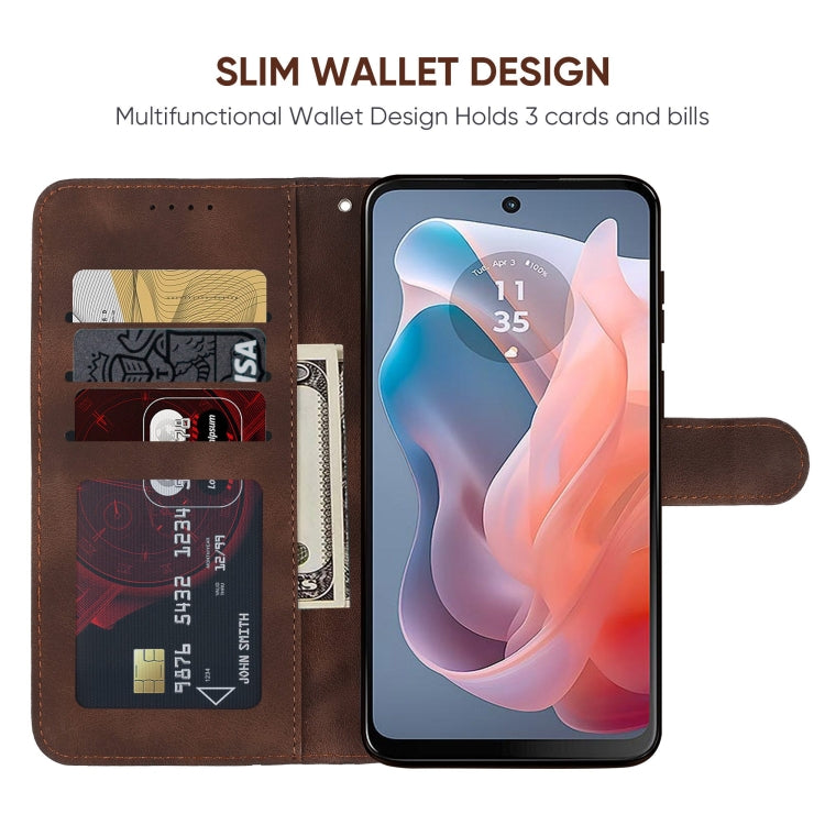 For Motorola Moto G Play 4G 2024 Skin Feel Geometric Lines Leather Phone Case(Brown) - Motorola Cases by PMC Jewellery | Online Shopping South Africa | PMC Jewellery | Buy Now Pay Later Mobicred