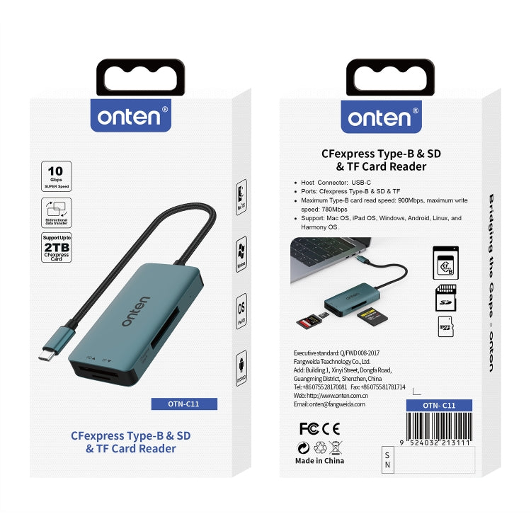 Onten C11 3 in 1 USB-C / Type-C to CFepress Type-B & SD & TF Card Reader(Pine Green) - Card Reader by Onten | Online Shopping South Africa | PMC Jewellery | Buy Now Pay Later Mobicred