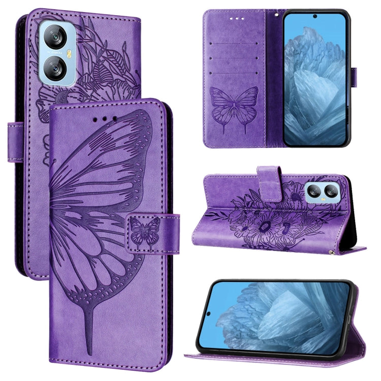 For Blackview A52 Embossed Butterfly Leather Phone Case(Purple) - More Brand by PMC Jewellery | Online Shopping South Africa | PMC Jewellery | Buy Now Pay Later Mobicred