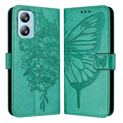 For Blackview A52 Embossed Butterfly Leather Phone Case(Green) - More Brand by PMC Jewellery | Online Shopping South Africa | PMC Jewellery | Buy Now Pay Later Mobicred