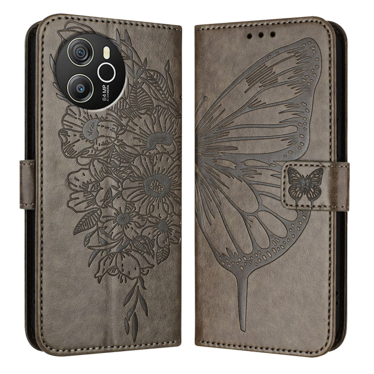 For Blackview Shark 8 Embossed Butterfly Leather Phone Case(Grey) - More Brand by PMC Jewellery | Online Shopping South Africa | PMC Jewellery | Buy Now Pay Later Mobicred