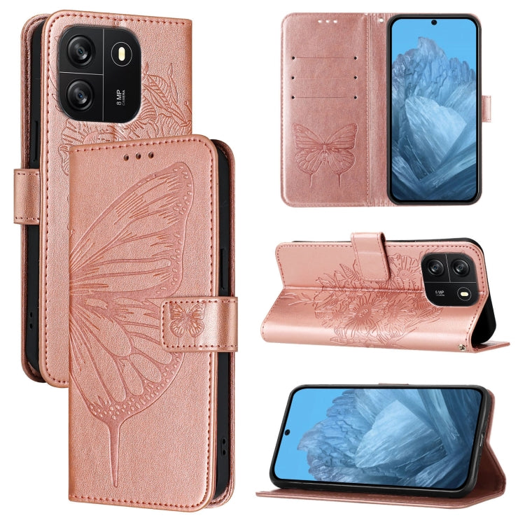 For Blackview Wave 6C Embossed Butterfly Leather Phone Case(Rose Gold) - More Brand by PMC Jewellery | Online Shopping South Africa | PMC Jewellery | Buy Now Pay Later Mobicred