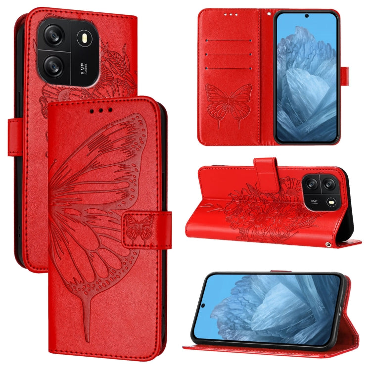 For Blackview Wave 6C Embossed Butterfly Leather Phone Case(Red) - More Brand by PMC Jewellery | Online Shopping South Africa | PMC Jewellery | Buy Now Pay Later Mobicred