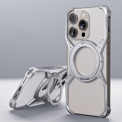 For iPhone 15 Pro Max Aluminum Alloy Frameless 360-Degree Rotating Phone Case(Silver) - iPhone 15 Pro Max Cases by PMC Jewellery | Online Shopping South Africa | PMC Jewellery | Buy Now Pay Later Mobicred