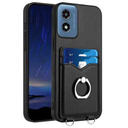 For Motorola Moto G Play 2024 4G R20 Ring Card Holder Phone Case(Black) - Motorola Cases by PMC Jewellery | Online Shopping South Africa | PMC Jewellery | Buy Now Pay Later Mobicred